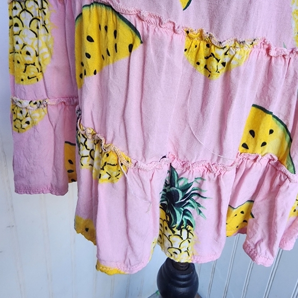 Solitaire Swim Cover Up Dress Pink Yelloe Pinapple Mellon Print Lighweight Sz M - Picture 5 of 11